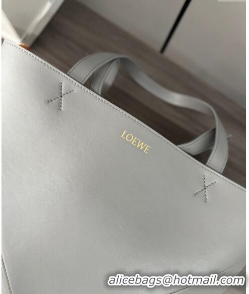 Most Popular Loewe Large Puzzle Fold Tote in shiny calfskin L9087 Pearl Grey 2023