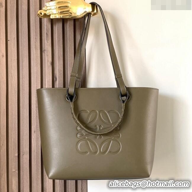 Free Shipping Loewe Small Anagram Tote bag in classic calfskin 9300 Dark Khaki Green 2024