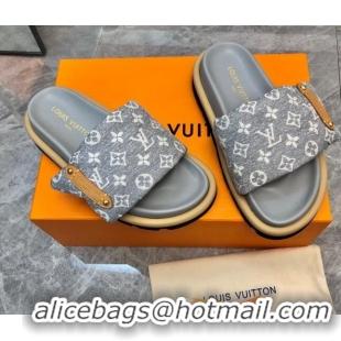 Pretty Style Louis Vuitton Pool Pillow Flat Comfort Slide Sandals in Monogram Jacquard Grey 0320047