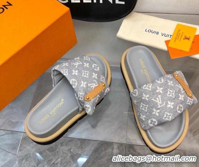 Pretty Style Louis Vuitton Pool Pillow Flat Comfort Slide Sandals in Monogram Jacquard Grey 0320047