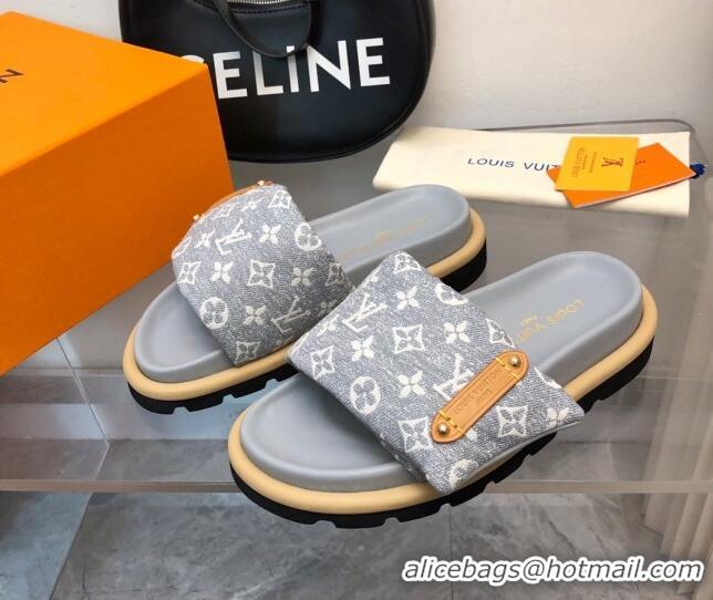 Pretty Style Louis Vuitton Pool Pillow Flat Comfort Slide Sandals in Monogram Jacquard Grey 0320047