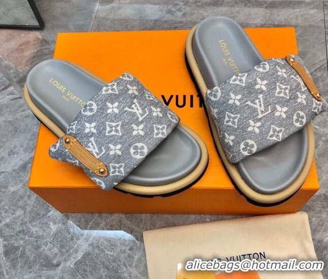 Pretty Style Louis Vuitton Pool Pillow Flat Comfort Slide Sandals in Monogram Jacquard Grey 0320047