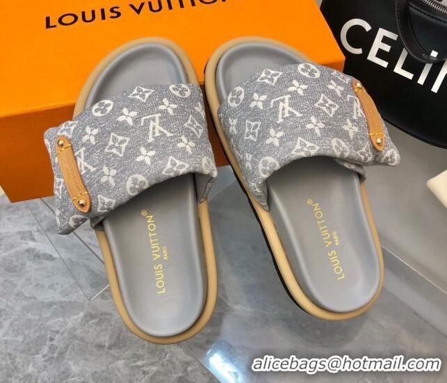 Pretty Style Louis Vuitton Pool Pillow Flat Comfort Slide Sandals in Monogram Jacquard Grey 0320047