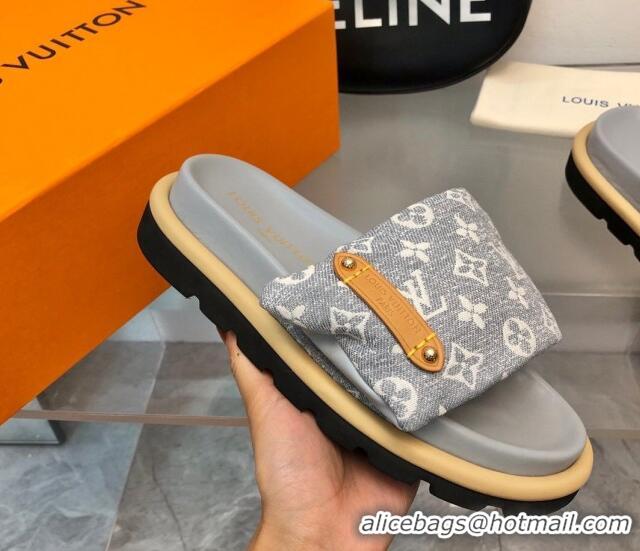 Pretty Style Louis Vuitton Pool Pillow Flat Comfort Slide Sandals in Monogram Jacquard Grey 0320047