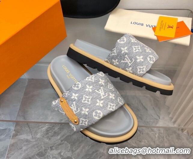 Pretty Style Louis Vuitton Pool Pillow Flat Comfort Slide Sandals in Monogram Jacquard Grey 0320047