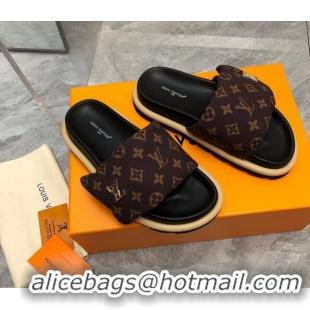 Best Grade Louis Vuitton LV Pool Pillow Flat Comfort Slide Sandals in Monogram Nylon Brown 0320049