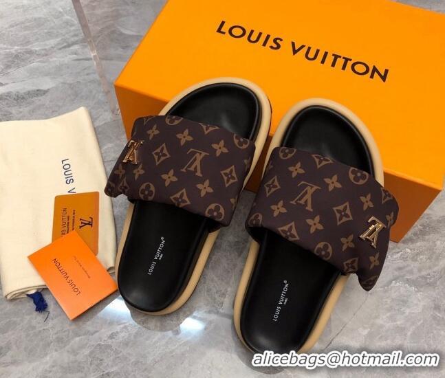 Best Grade Louis Vuitton LV Pool Pillow Flat Comfort Slide Sandals in Monogram Nylon Brown 0320049