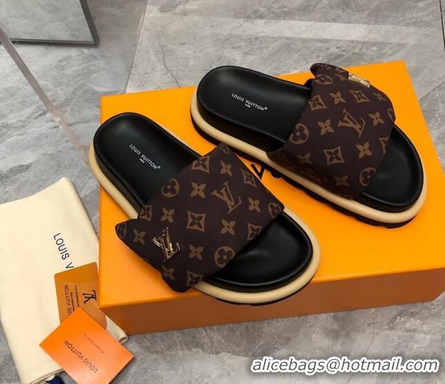 Best Grade Louis Vuitton LV Pool Pillow Flat Comfort Slide Sandals in Monogram Nylon Brown 0320049