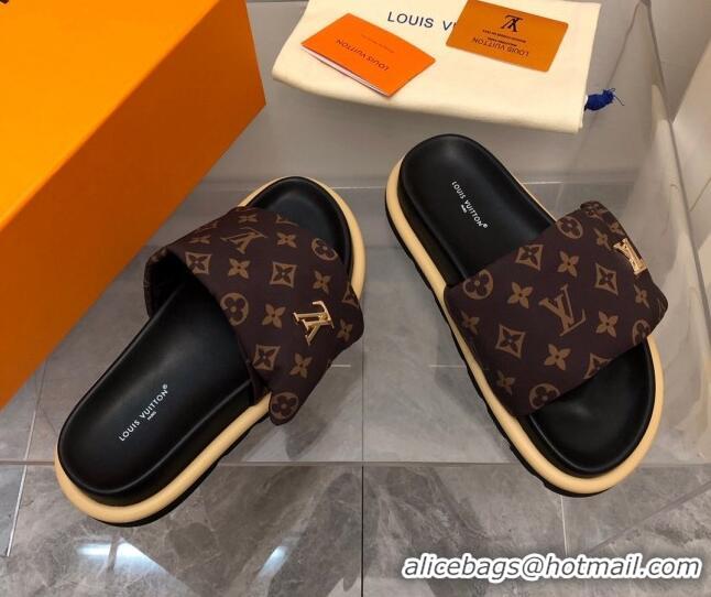 Best Grade Louis Vuitton LV Pool Pillow Flat Comfort Slide Sandals in Monogram Nylon Brown 0320049