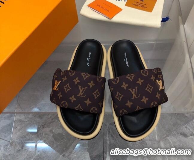 Best Grade Louis Vuitton LV Pool Pillow Flat Comfort Slide Sandals in Monogram Nylon Brown 0320049