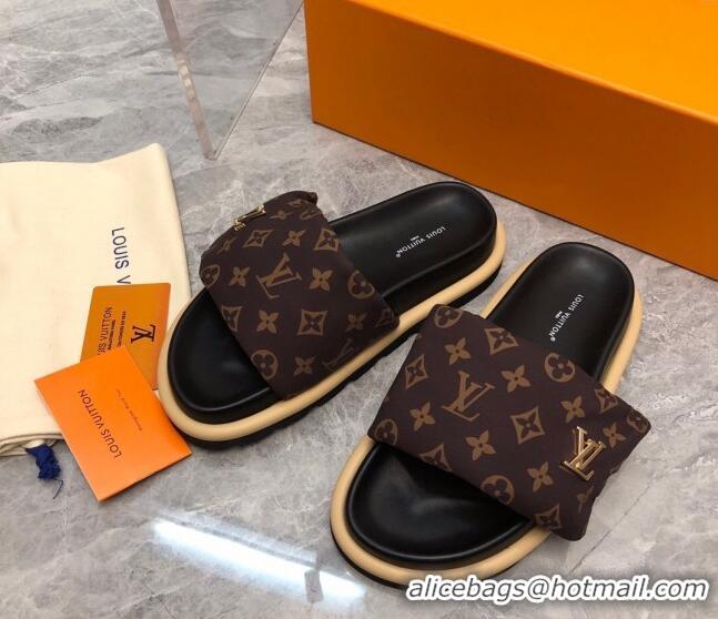 Best Grade Louis Vuitton LV Pool Pillow Flat Comfort Slide Sandals in Monogram Nylon Brown 0320049