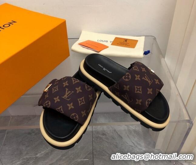 Best Grade Louis Vuitton LV Pool Pillow Flat Comfort Slide Sandals in Monogram Nylon Brown 0320049