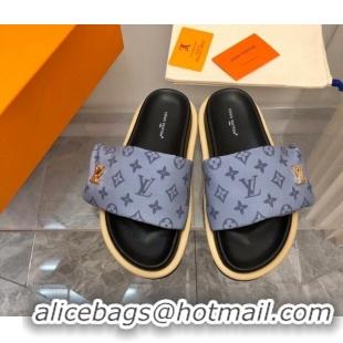 Luxurious Louis Vuitton LV Pool Pillow Flat Comfort Slide Sandals in Monogram Nylon Grey 0320050