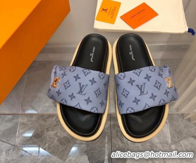 Luxurious Louis Vuitton LV Pool Pillow Flat Comfort Slide Sandals in Monogram Nylon Grey 0320050