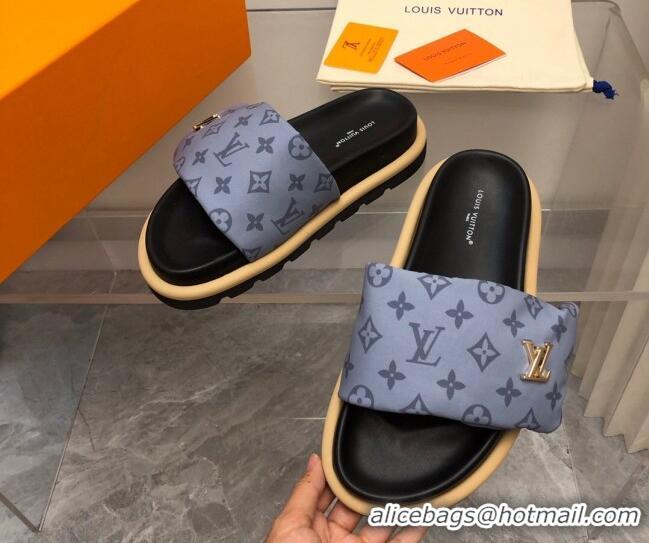 Luxurious Louis Vuitton LV Pool Pillow Flat Comfort Slide Sandals in Monogram Nylon Grey 0320050