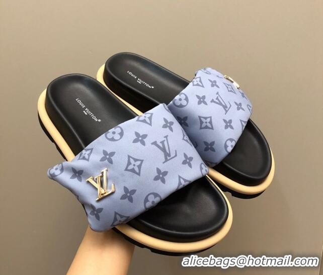 Luxurious Louis Vuitton LV Pool Pillow Flat Comfort Slide Sandals in Monogram Nylon Grey 0320050