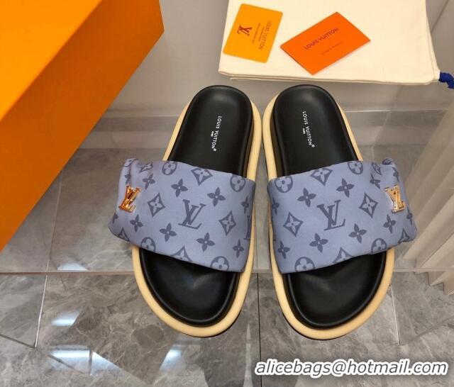 Luxurious Louis Vuitton LV Pool Pillow Flat Comfort Slide Sandals in Monogram Nylon Grey 0320050