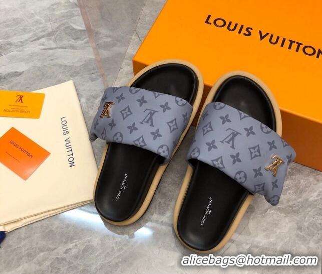 Luxurious Louis Vuitton LV Pool Pillow Flat Comfort Slide Sandals in Monogram Nylon Grey 0320050