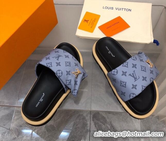 Luxurious Louis Vuitton LV Pool Pillow Flat Comfort Slide Sandals in Monogram Nylon Grey 0320050