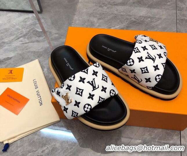 Best Price Louis Vuitton LV Pool Pillow Flat Comfort Slide Sandals in Monogram Nylon White 0320051