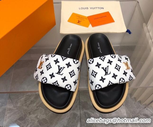 Best Price Louis Vuitton LV Pool Pillow Flat Comfort Slide Sandals in Monogram Nylon White 0320051