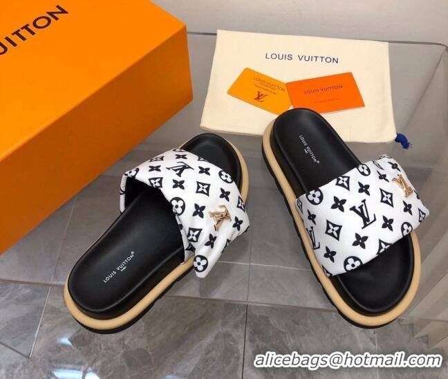 Best Price Louis Vuitton LV Pool Pillow Flat Comfort Slide Sandals in Monogram Nylon White 0320051