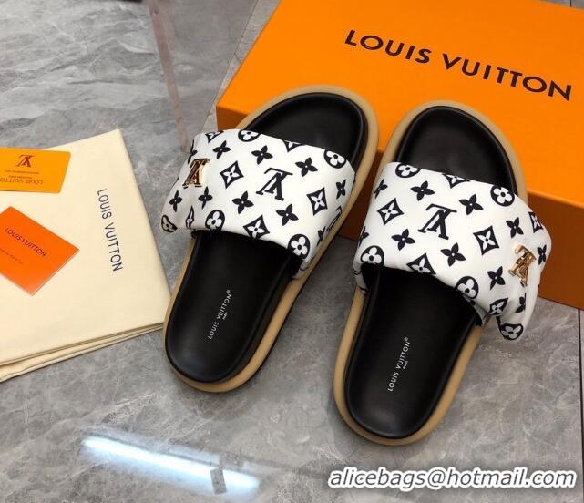 Best Price Louis Vuitton LV Pool Pillow Flat Comfort Slide Sandals in Monogram Nylon White 0320051