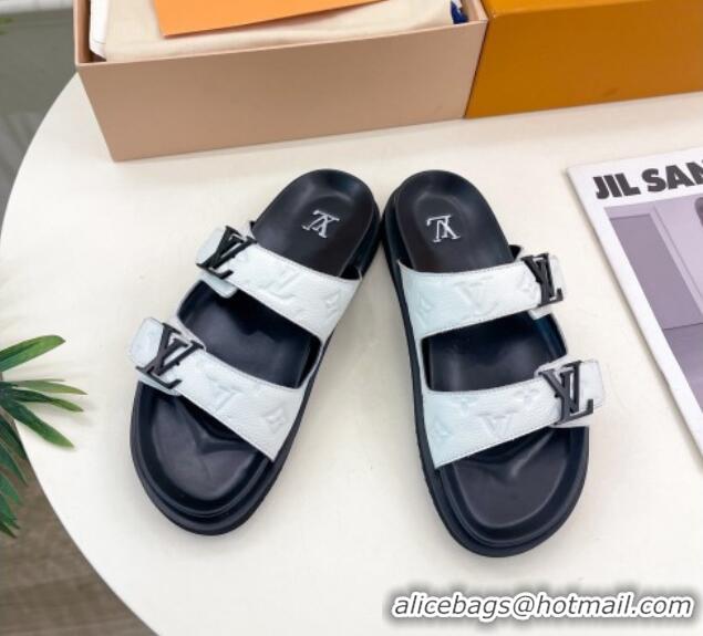 Grade Quality Louis Vuitton Monogram Leather Flat Slide Sandals White/Black 0320057