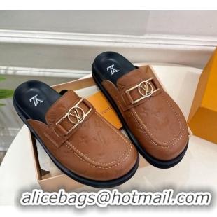 Good Looking Louis Vuitton Monogram Leather Flat Mules Brown 320060