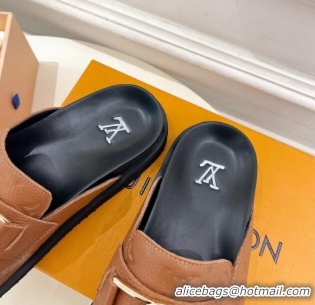 Good Looking Louis Vuitton Monogram Leather Flat Mules Brown 320060