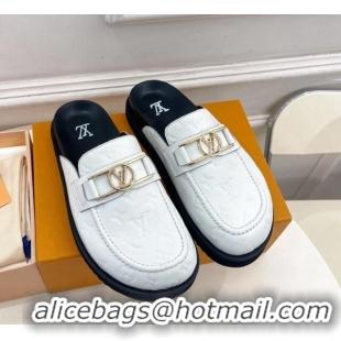 Good Quality Louis Vuitton Monogram Leather Flat Mules White/Black 0320063