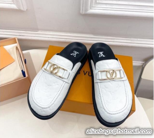 Good Quality Louis Vuitton Monogram Leather Flat Mules White/Black 0320063