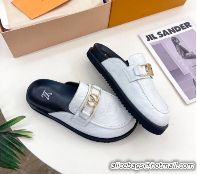 Good Quality Louis Vuitton Monogram Leather Flat Mules White/Black 0320063