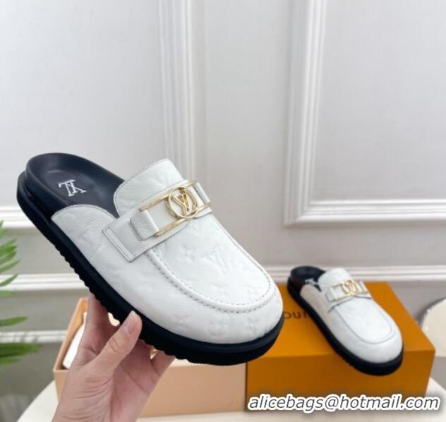 Good Quality Louis Vuitton Monogram Leather Flat Mules White/Black 0320063