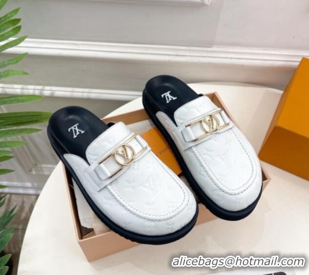 Good Quality Louis Vuitton Monogram Leather Flat Mules White/Black 0320063