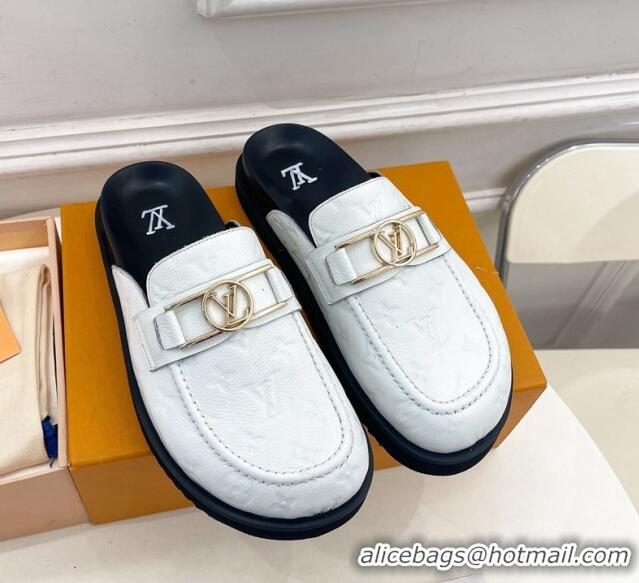 Good Quality Louis Vuitton Monogram Leather Flat Mules White/Black 0320063