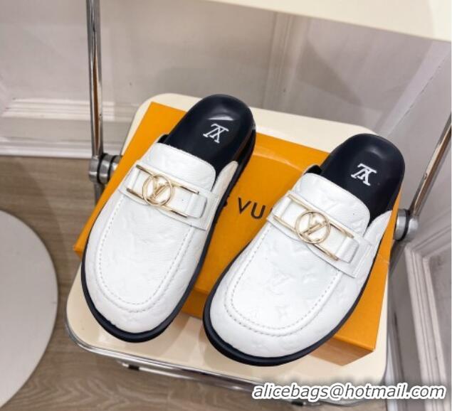 Good Quality Louis Vuitton Monogram Leather Flat Mules White/Black 0320063