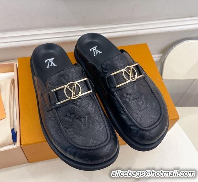 Hot Style Louis Vuitton Monogram Leather Flat Mules Black 0320064