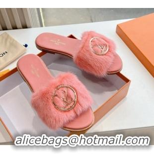 Sophisticated Louis Vuitton LV Mink Fur Flat Slide Sandals Light Pink 320069