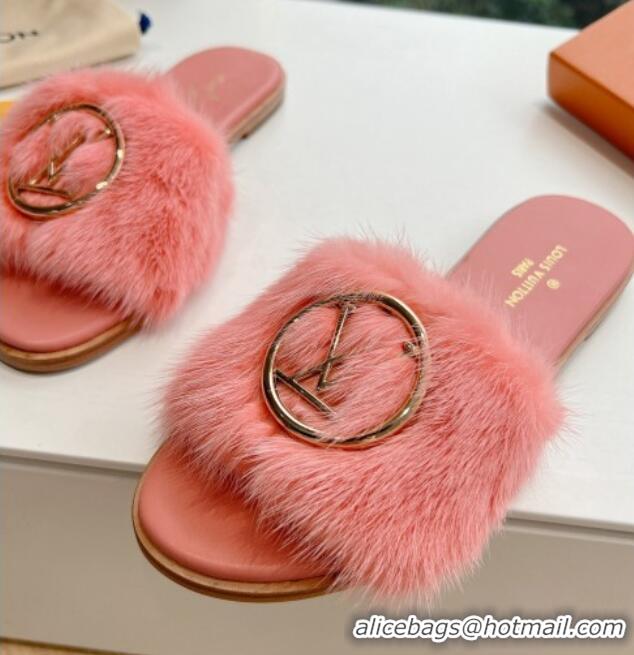 Sophisticated Louis Vuitton LV Mink Fur Flat Slide Sandals Light Pink 320069