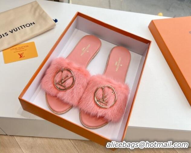 Sophisticated Louis Vuitton LV Mink Fur Flat Slide Sandals Light Pink 320069