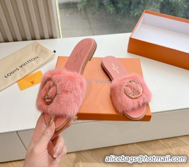 Sophisticated Louis Vuitton LV Mink Fur Flat Slide Sandals Light Pink 320069