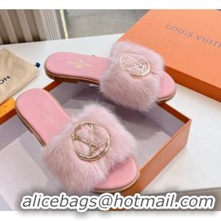 Charming Louis Vuitton LV Mink Fur Flat Slide Sandals Pale Pink 0320072