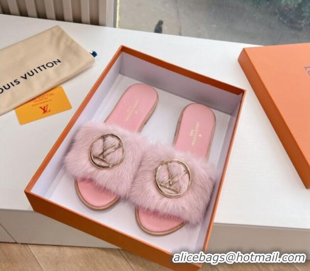 Charming Louis Vuitton LV Mink Fur Flat Slide Sandals Pale Pink 0320072