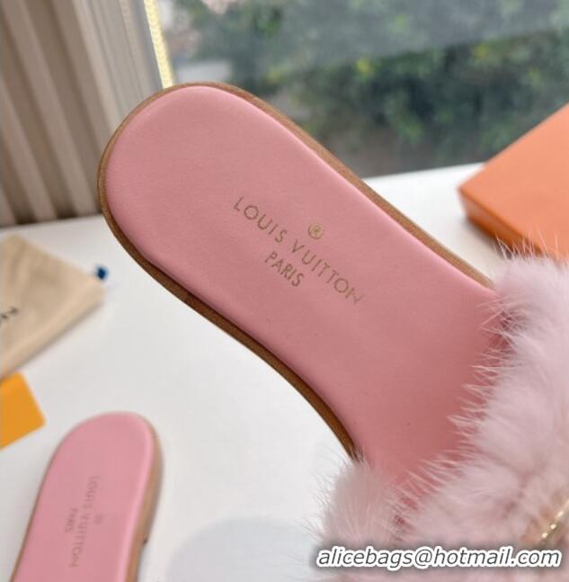 Charming Louis Vuitton LV Mink Fur Flat Slide Sandals Pale Pink 0320072