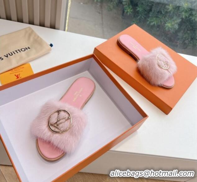 Charming Louis Vuitton LV Mink Fur Flat Slide Sandals Pale Pink 0320072