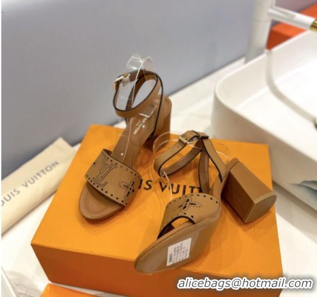 Best Price Louis Vuitton Monogram Bloom Sandals 7.5cm in Cutout Calf Leather Brown 0320077