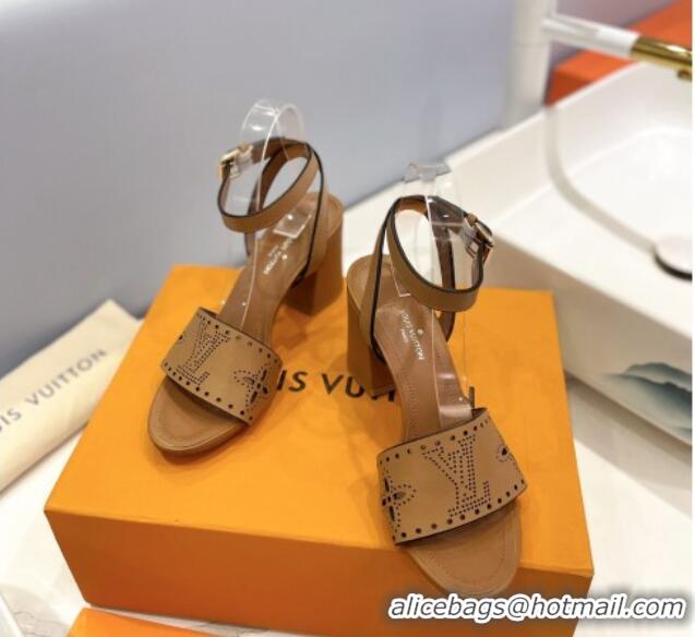 Best Price Louis Vuitton Monogram Bloom Sandals 7.5cm in Cutout Calf Leather Brown 0320077