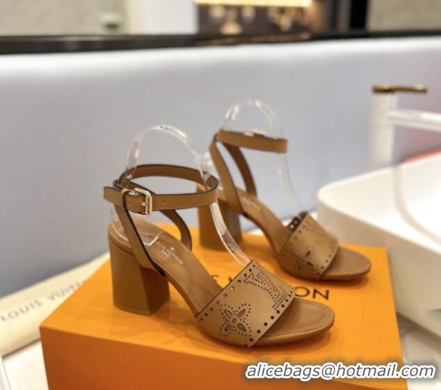 Best Price Louis Vuitton Monogram Bloom Sandals 7.5cm in Cutout Calf Leather Brown 0320077