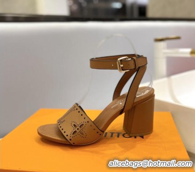 Best Price Louis Vuitton Monogram Bloom Sandals 7.5cm in Cutout Calf Leather Brown 0320077